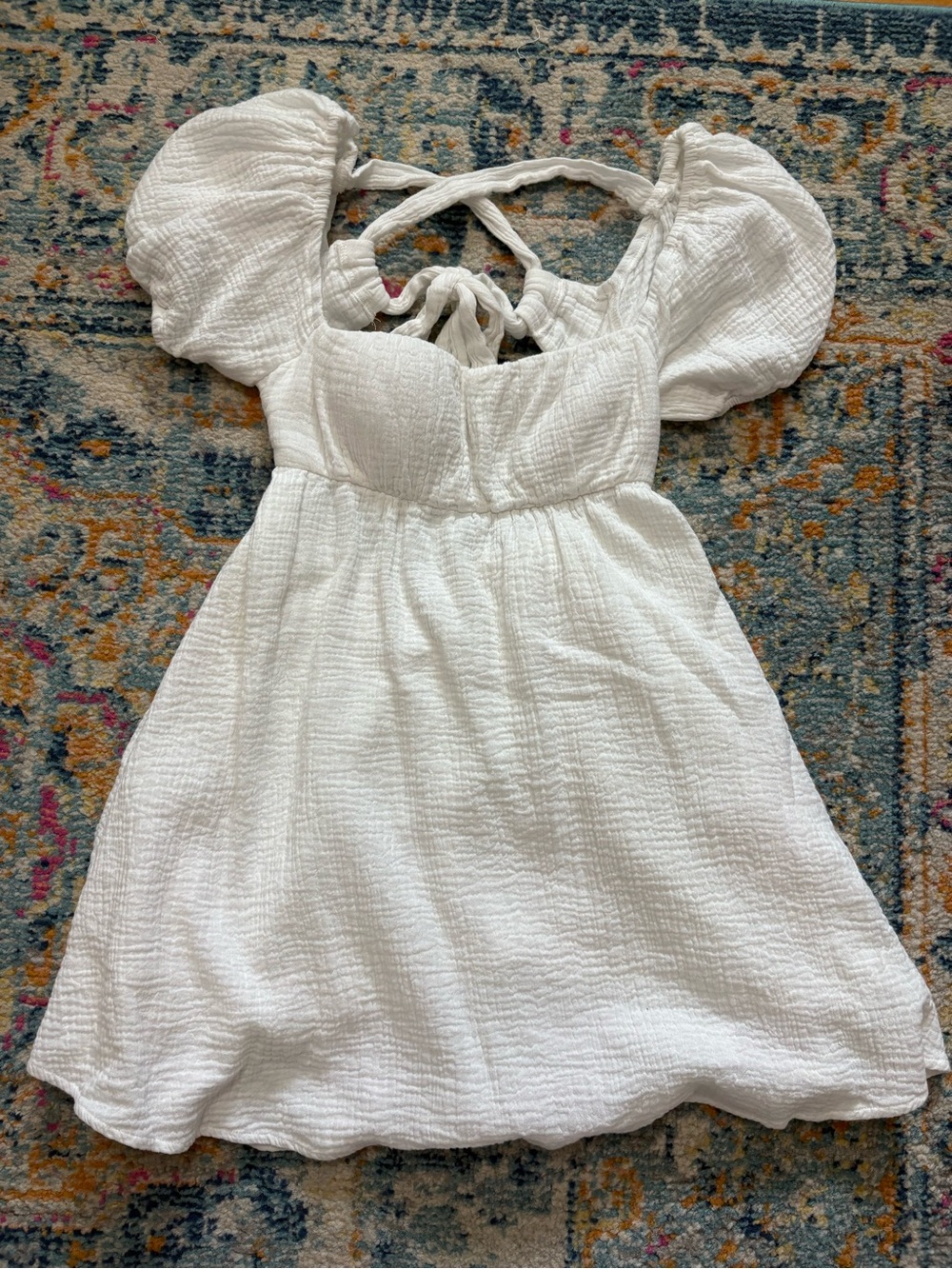 Princess Polly White Textured Mini Dress with Puff Sleeves